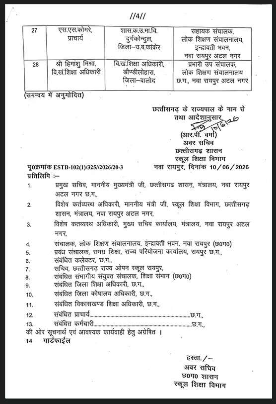 एमजी सतीश बने रायपुर के प्रभारी जिला शिक्षा अधिकारी
