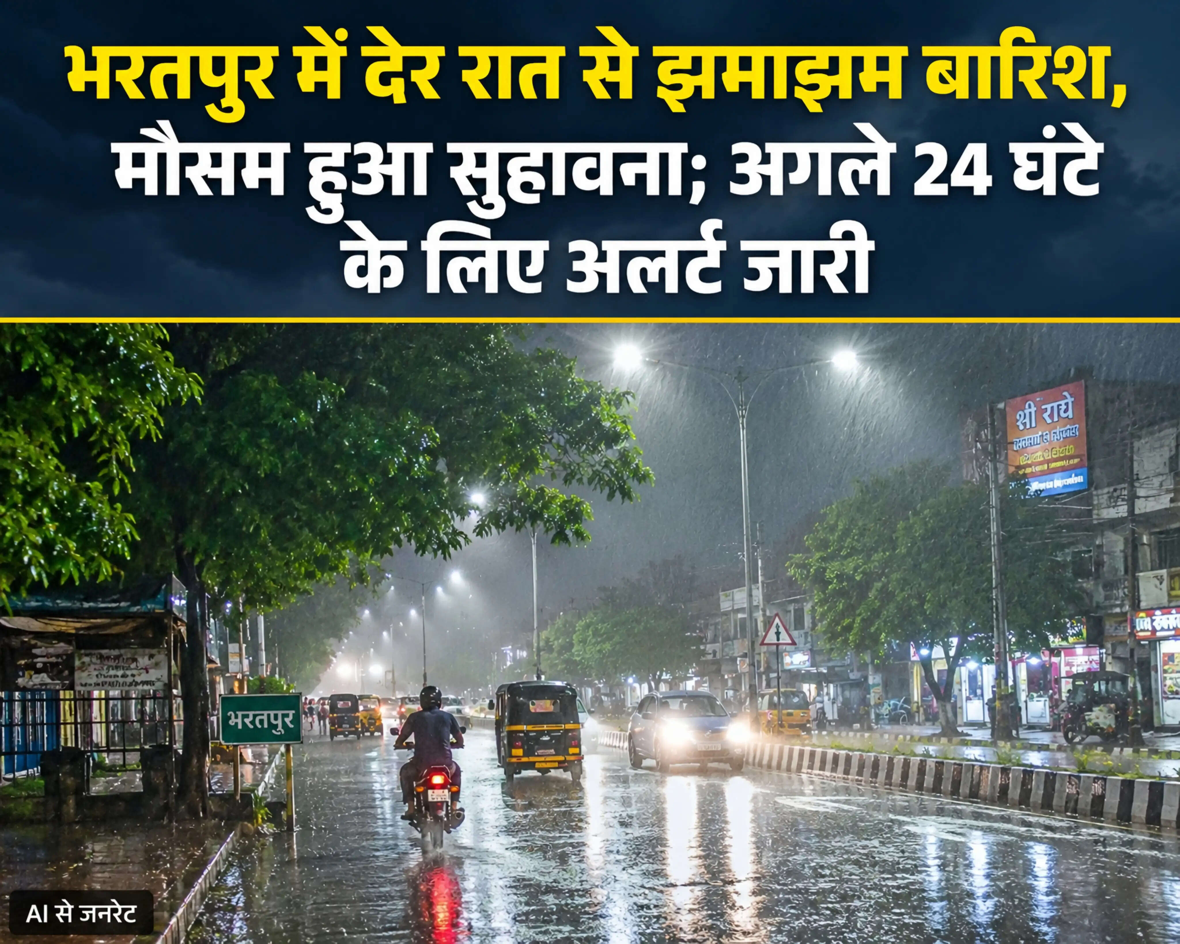 भरतपुर में देर रात से झमाझम बारिश, अगले 24 घंटे के लिए भारी वर्षा का अलर्ट