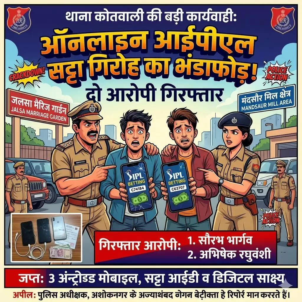 अशोकनगर: ऑनलाइन आईपीएल सट्टा गिरोह का भंडाफोड़, दो गिरफ्तार