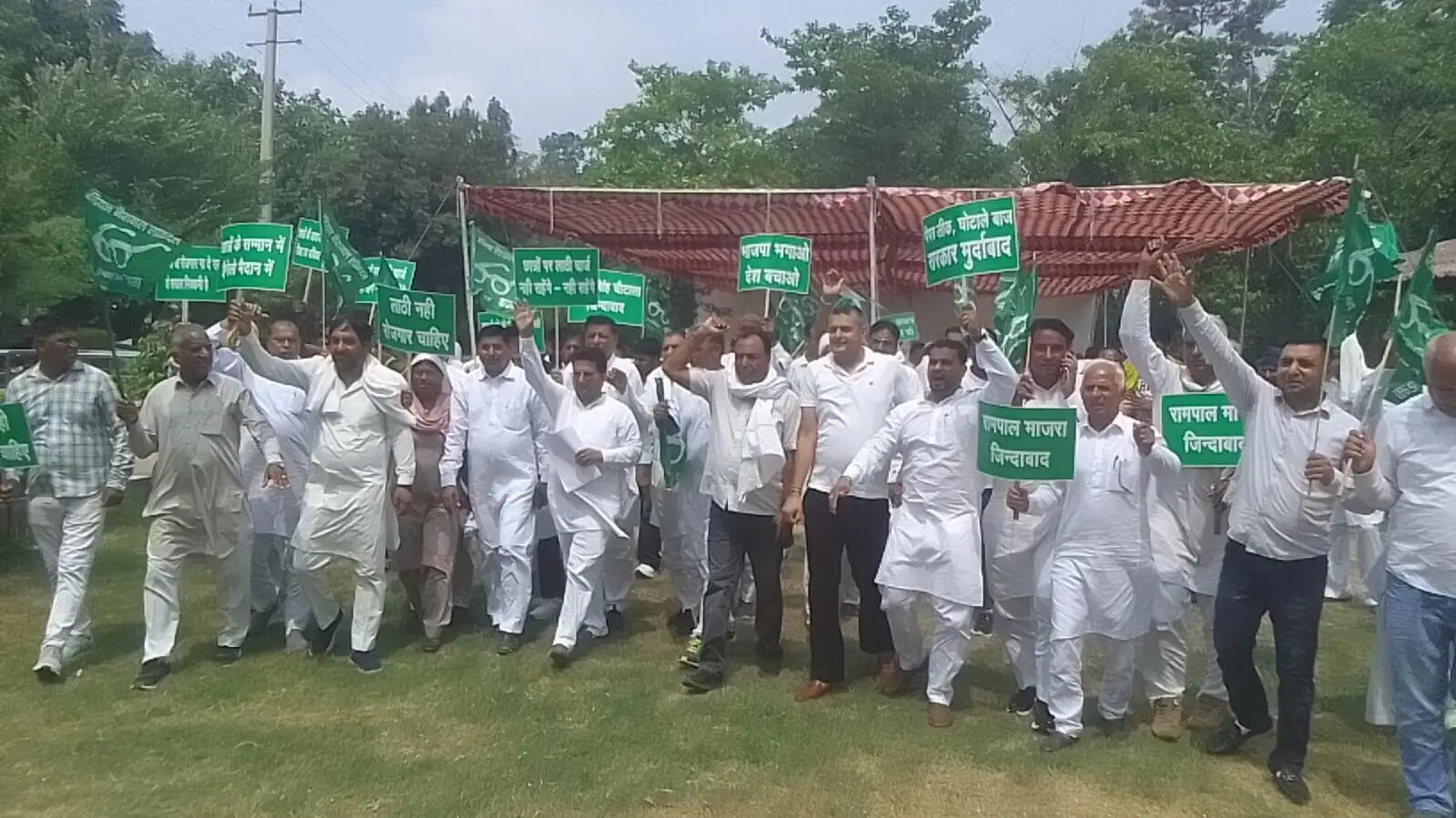 कैथल: दिल्ली लाठीचार्ज के विरोध में कैथल में इनेलो युवा इकाई का प्रदर्शन