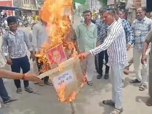 शाजापुर:&nbsp;खाद-बीज की कमी को लेकर किसान कांग्रेस का प्रदर्शन, मोहन बड़ोदिया में केन्द्रीय&nbsp;कृषि&nbsp;मंत्री का पुतला फूंका
