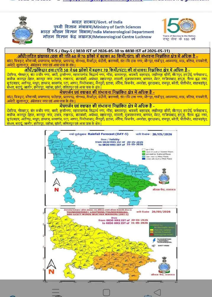 उप्र में 30 मई तक बारिश और तेज हवाओं के आसार, कई जिलों के लिए मौसम विभाग का अलर्ट