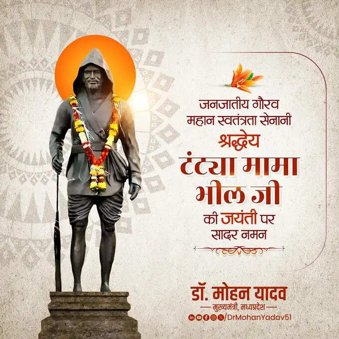 मुख्यमंत्री डॉ. यादव ने टंट्या मामा भील और माखनलाल चतुर्वेदी की जयंती पर किया नमन