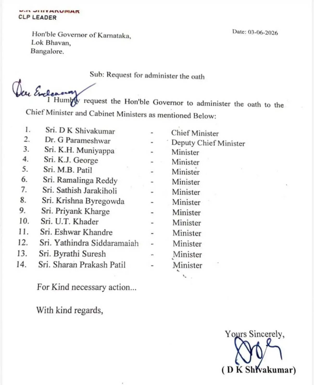 कर्नाटक के डी .के. शिवकुमार कैबिनेट में सामाजिक संतुलन पर जोर, सभी प्रमुख समुदायों को मिला प्रतिनिधित्व