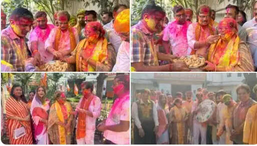 भाजपा कार्यालय में होली मिलन समारोह में नेताओं-कार्यकर्ताओं ने खेली रंगों की होली