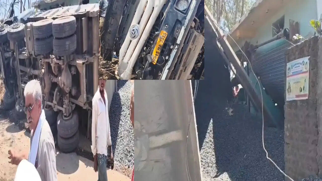 सागरः केसली के नारायणपुर में अनियंत्रित होकर पलटा गिट्टी से भरा डंपर, बिजली पोल और मकान को पहुंचाया भारी नुकसान