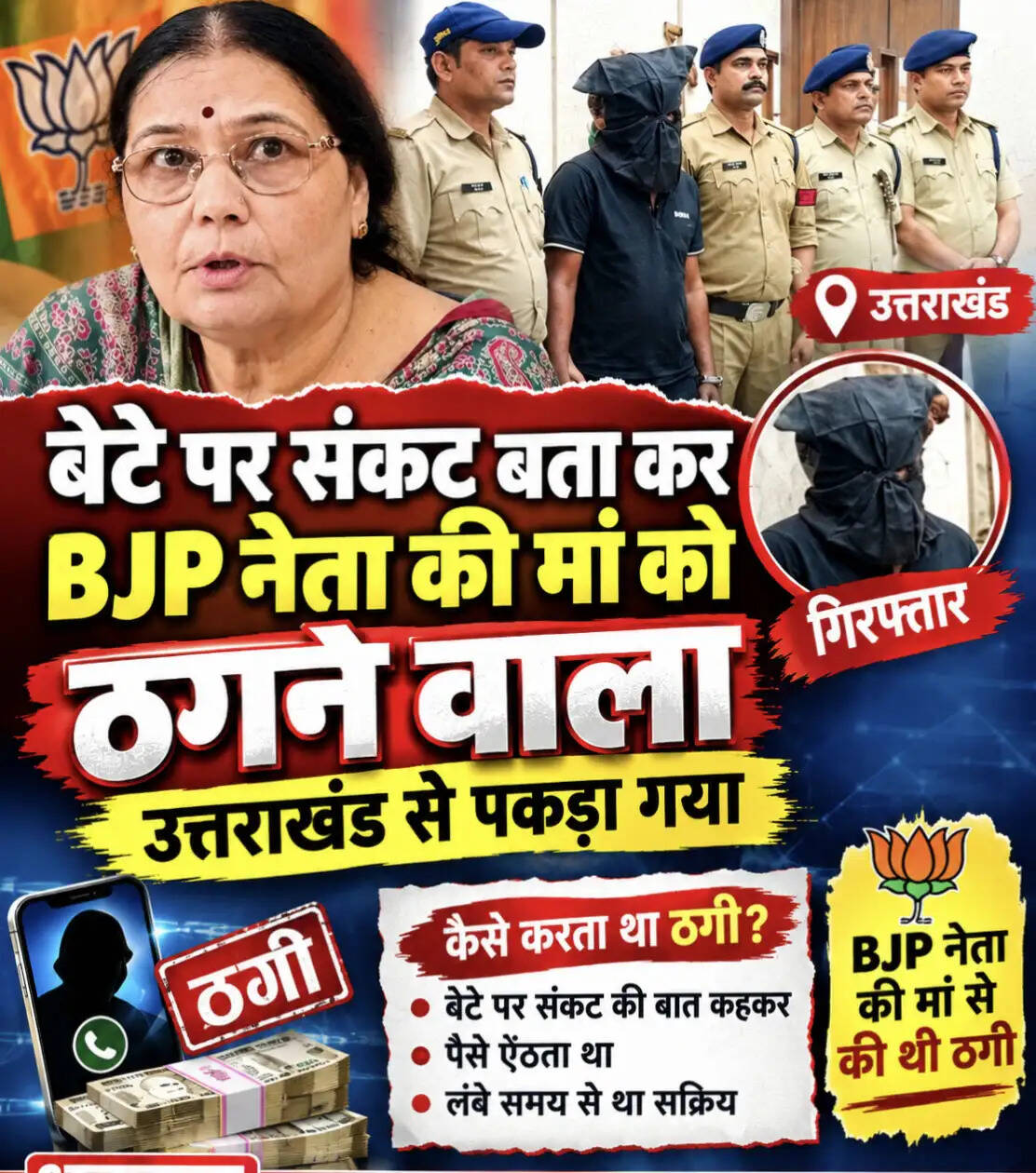 अशोकनगर: बेटे पर संकट दिखाकर भाजपा नेता की मां से ठगी करने वाला आरोपित उत्तराखण्ड से पकड़ा