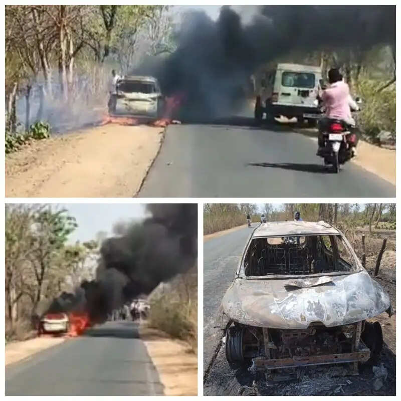 उमरिया : भीषण गर्मी में चलती कार बनी आग का गोला, बाल-बाल बचा चालक