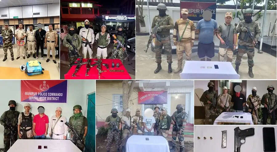 मणिपुर में पांच उग्रवादी गिरफ्तार, हथियारों का जखीरा और संदिग्ध गांजा बरामद