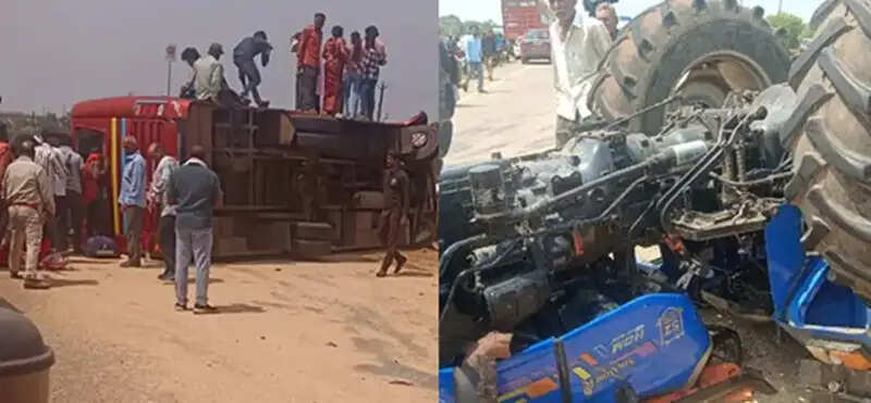 (अपडेट) जबलपुर: ओवरटेक के चक्कर में ट्रैक्टर से टकराकर पलटी बस, 50 यात्री घायल, 6 की हालत नाजुक