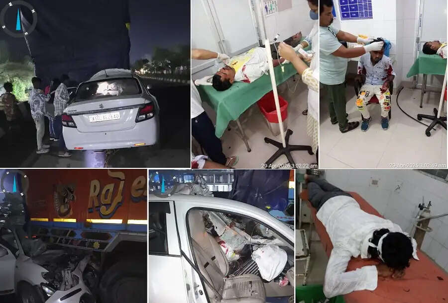 ट्रक से टकराई कार, एक की मौत, छह घायल