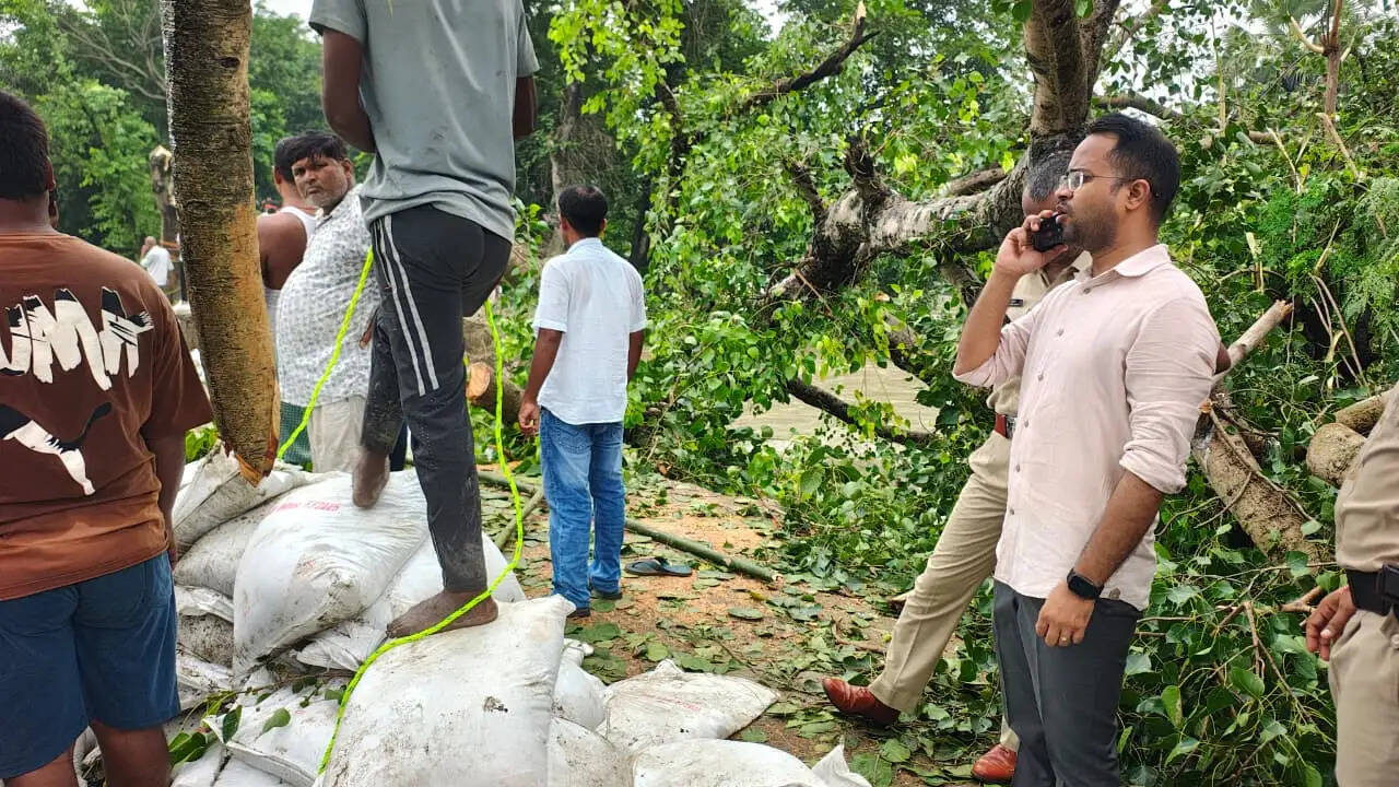 माही नदी के तटबंध टूटने के बाद जिला प्रशासन द्वारा युद्धस्तर पर हो रहा मरम्मति कार्य