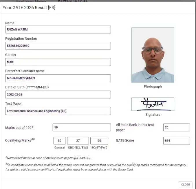 कोरबा : कटघोरा के फैजान वसीम ने गेट 2026 में मारी बाजी, देशभर में हासिल की 20वीं रैंक