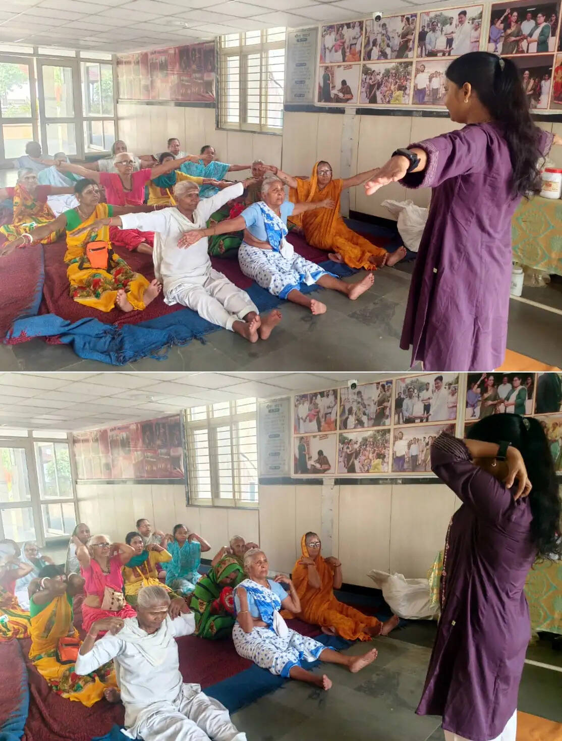 बृज की माताएं हुईं योगमयी: कृष्ण कुटीर वृद्धाश्रम में आयुष विभाग ने कराया योगाभ्यास