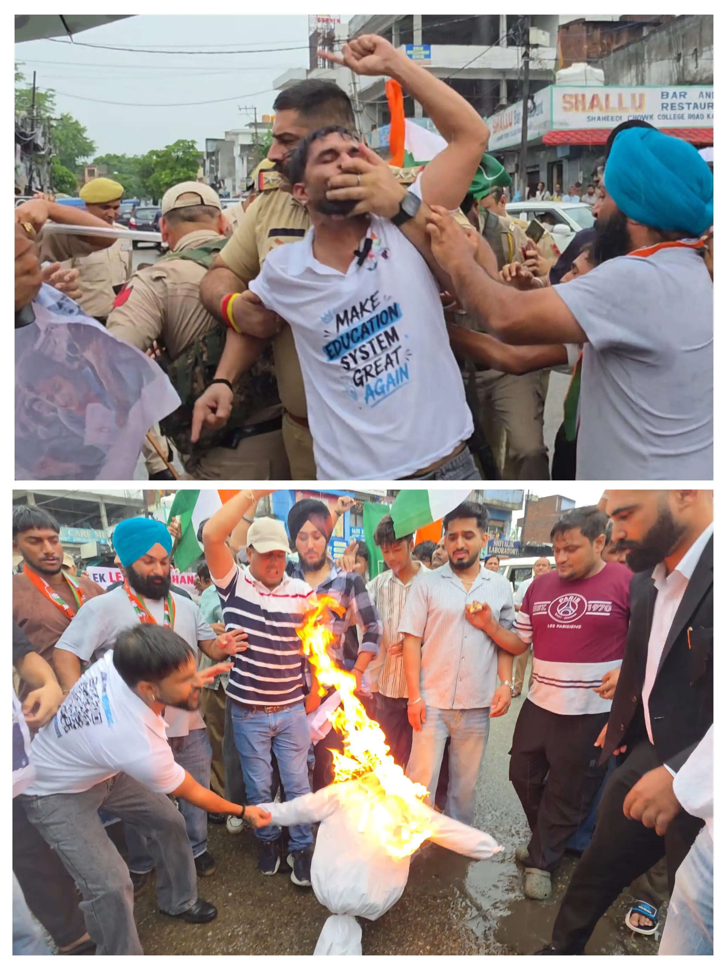 कठुआ में युवा कांग्रेस का उग्र प्रदर्शन, केंद्र सरकार का पुतला दहन, पुलिस से झड़प के बाद कार्यकर्ता हिरासत में