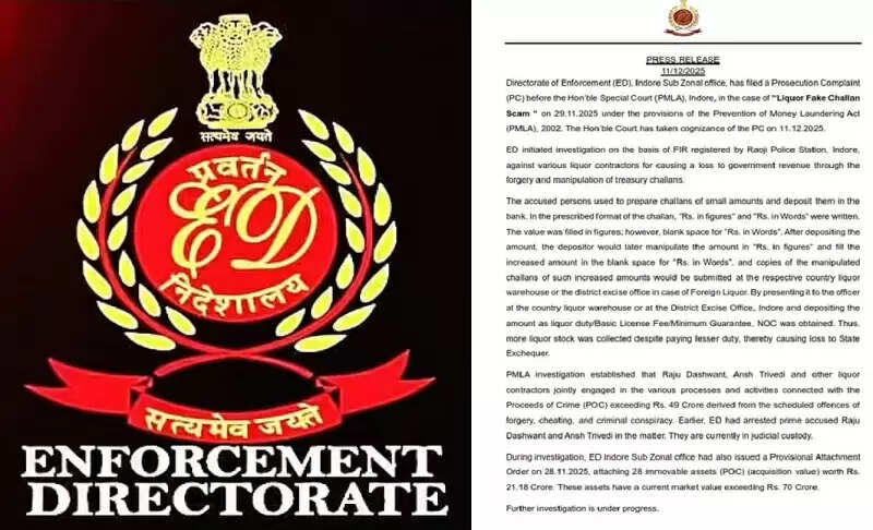 इंदौर में 49 करोड़ के शराब घोटाले में ईडी ने पेश किया चालान