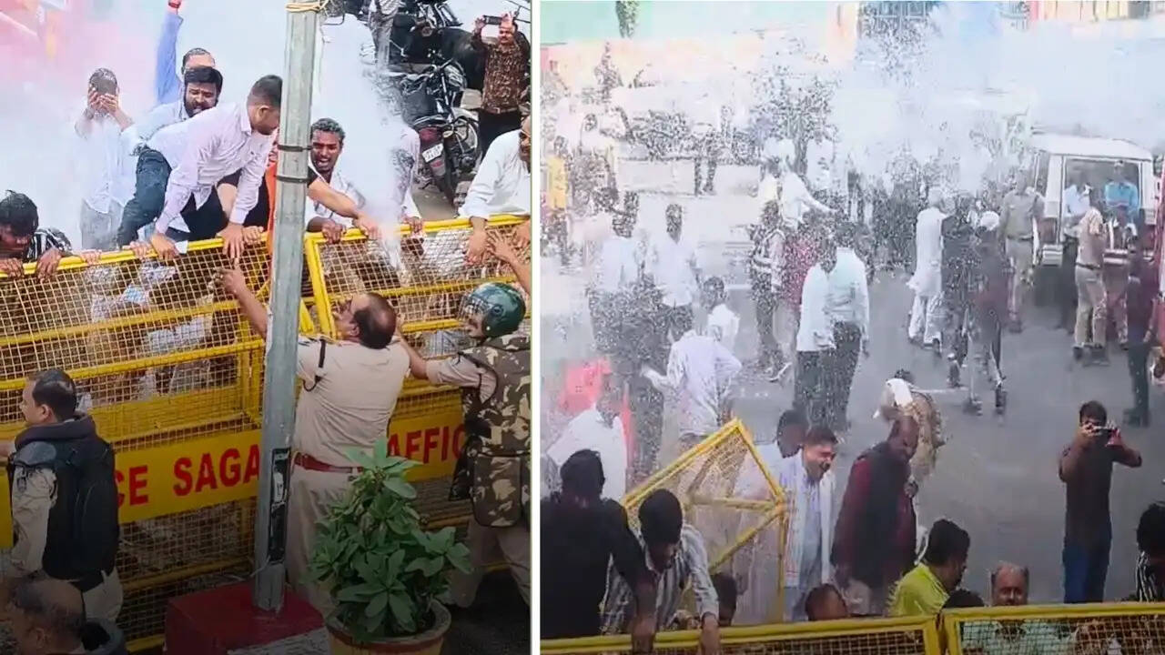 एसआईआर को लेकर सागर में कांग्रेस का प्रदर्शन, कलेक्ट्रेट कूच पर पुलिस ने चलाया वॉटर कैनन