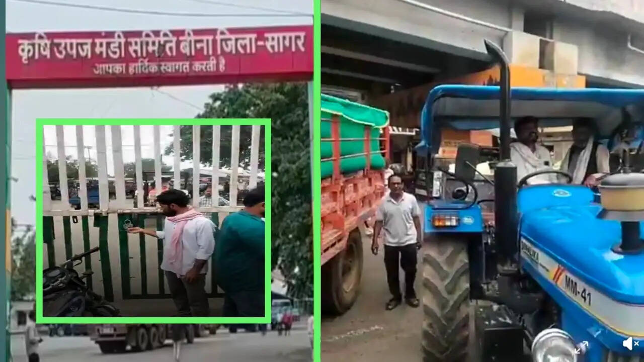 बीना मंडी में किसानों का प्रदर्शन, मुख्य द्वार पर तालाबंदी कर रोकी आवक; सरकारी शेड खाली कराने की मांग