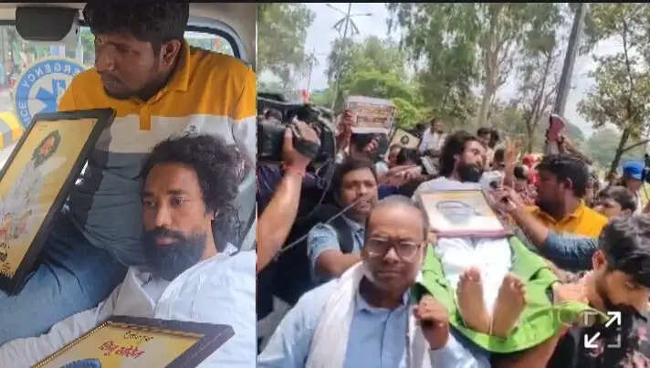 एम्बुलेंस से विधानसभा घेराव करने पहुंचे देवेंद्रनाथ महतो, समर्थकों ने कंधे पर उठाकर आगे बढ़ाया