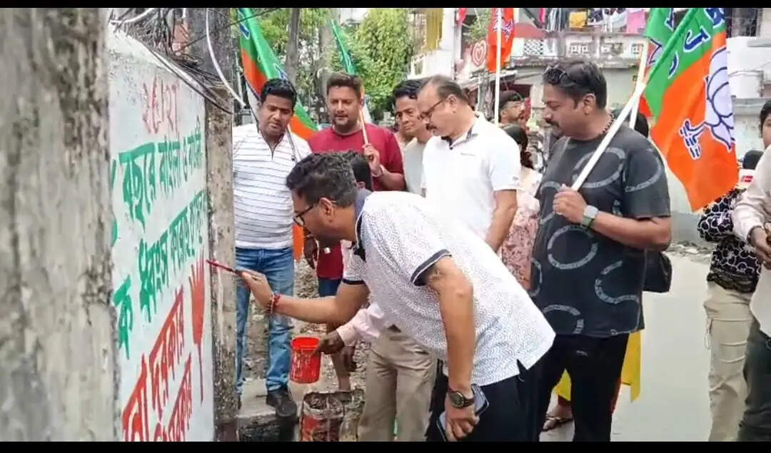 चुनाव कार्यक्रम की घोषणा होते ही मैदान में उतरी भाजपा, दीवार लेखन में शामिल हुए विधायक शंकर घोष