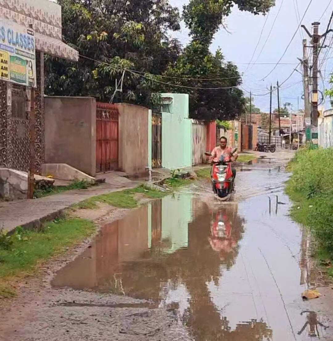 सुपौल शहर के राजेंद्र नगर मुहल्ले में जर्जर सड़क पर जल - जमाव की समस्या से लोग परेशान