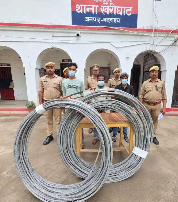 बिजली के खंभे से तार काटकर चाेरी कर ले जा रहे तीन चाेर गिरफ्तार