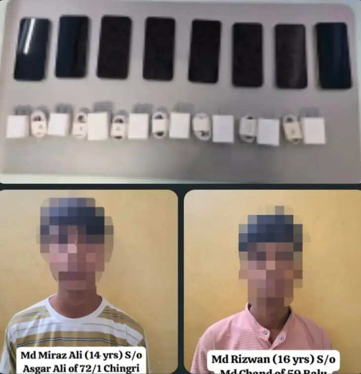 मोबाइल दुकान में चोरी के आरोप में दो नाबालिग समेत तीन पकड़े गए