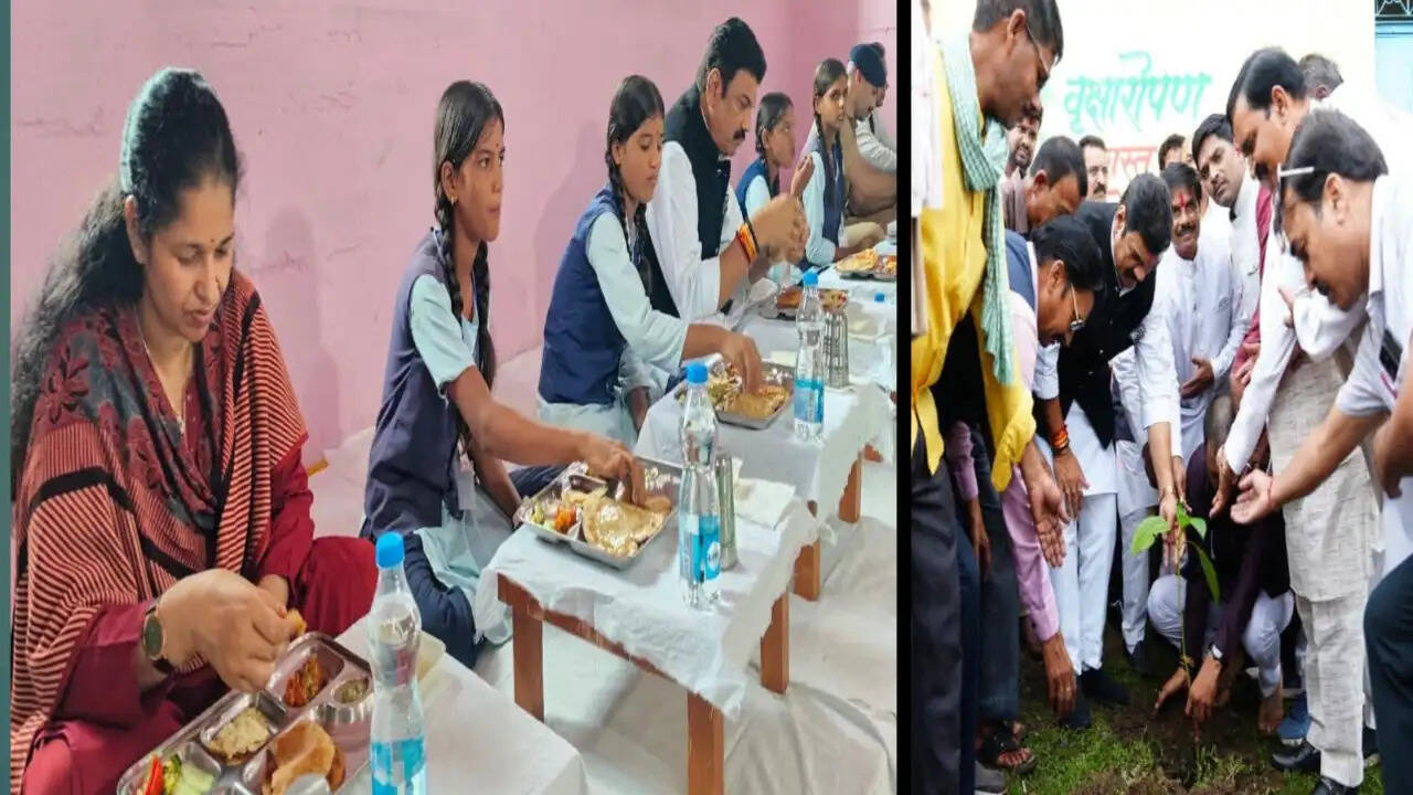 सागरः स्वतंत्रता दिवस पर मंत्री राजपूत ने छात्राओं संग किया मध्याह्न भोजन