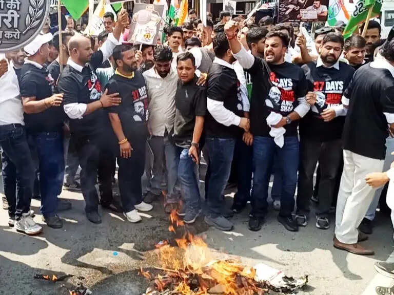 सुंदरनगर में युवा कांग्रेस का प्रदर्शन, अमित शाह के इस्तीफे की मांग