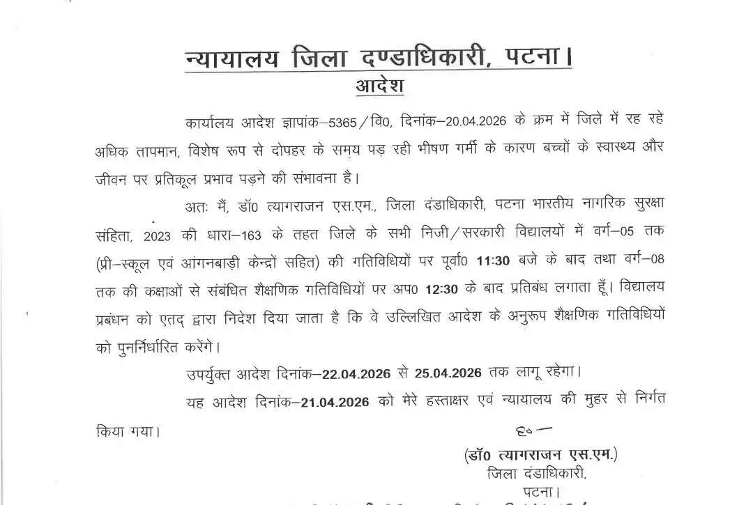 अत्यधिक तापमान के कारण सभी निजी और सरकारी विद्यालयों में वर्ग संचालन को लेकर जिला प्रशासन ने जारी किया आदेश