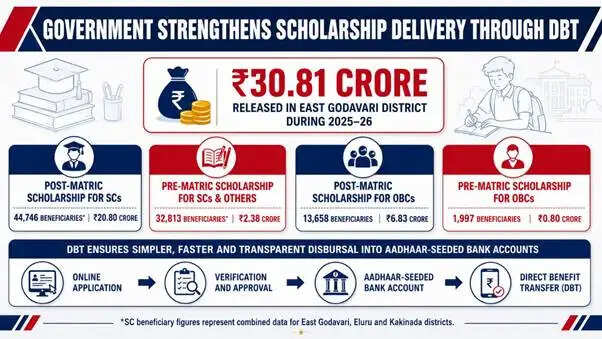 पूर्वी गोदावरी जिले में प्री, पोस्ट मैट्रिक छात्रवृत्ति योजनाओं के तहत 30.81 करोड़ रुपये जारी