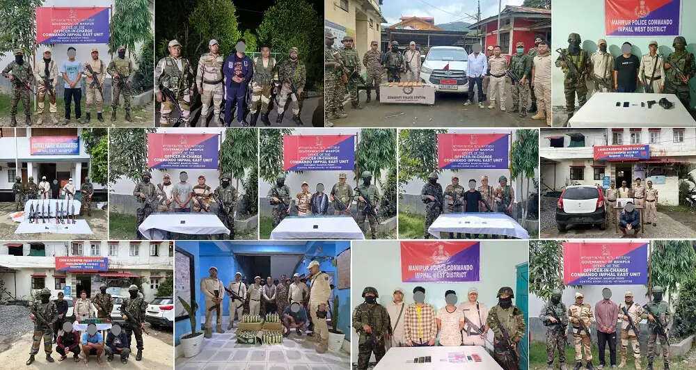 मणिपुर में 10 उग्रवादी और 5 मादक पदार्थ तस्कर गिरफ्तार, भारी मात्रा में हथियार व नशीले पदार्थ बरामद
