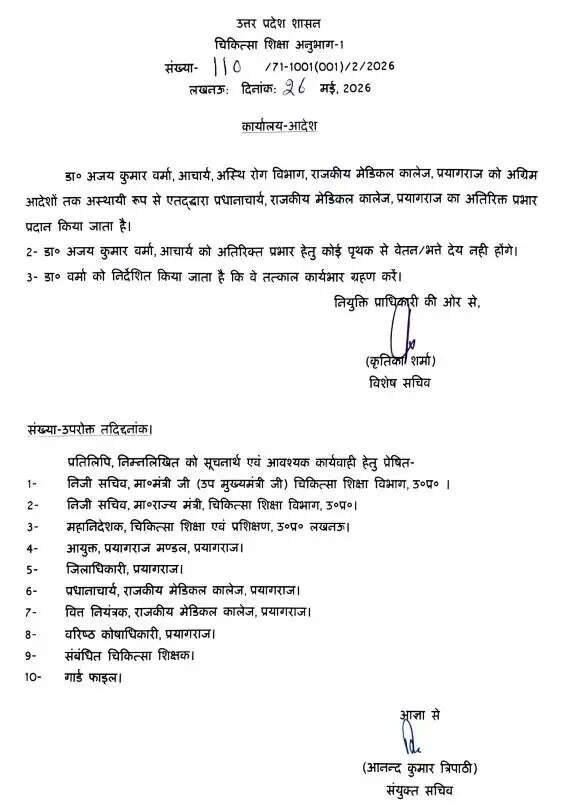 डॉक्टर-अधिवक्ता विवाद के बाद एसआरएन मेडिकल कॉलेज के प्राचार्य बदले, डॉ. अजय वर्मा को मिला अतिरिक्त प्रभार