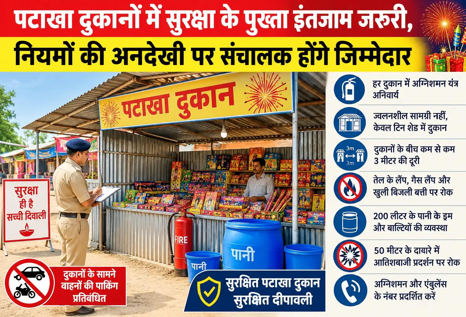 पटाखा दुकानों में सुरक्षा के पुख्ता इंतजाम जरूरी, नियमों की अनदेखी पर संचालक होंगे जिम्मेदार