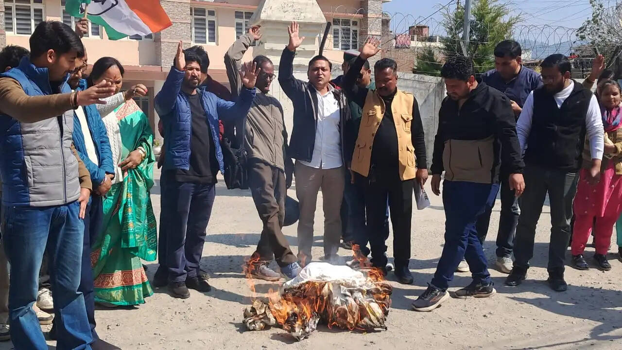 निदेशक से मारपीट के विरोध में कांग्रेस ने किया प्रदर्शन