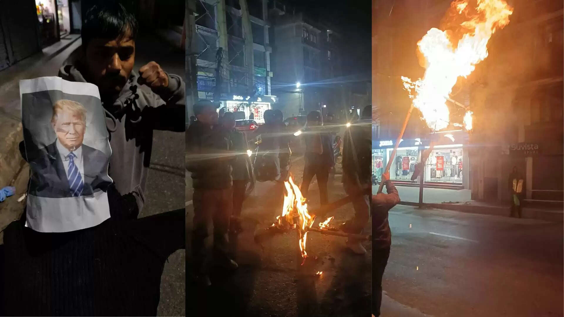 नेपाल में अमेरिकी दूतावास के सामने राष्ट्रपति ट्रंप का पुतला फूंका गया