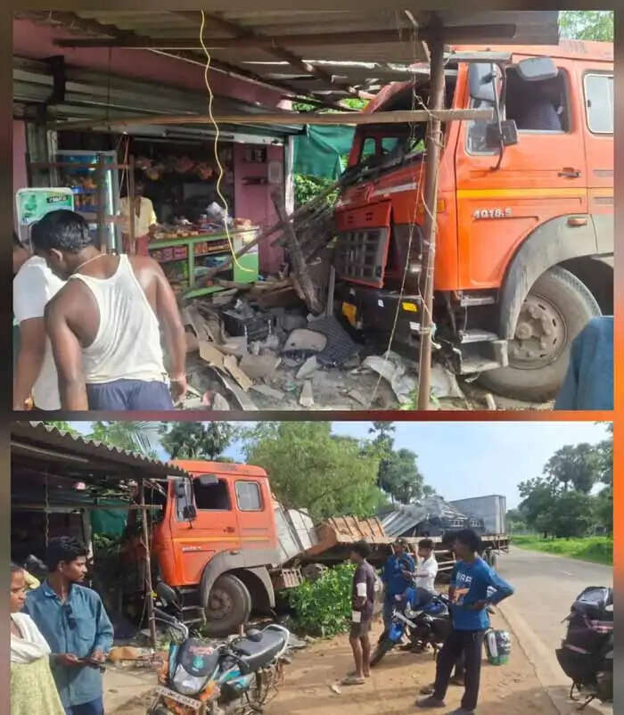 अनियंत्रित ट्रेलर किराना दुकान में घुसा, दाे ग्रामीण घायल, चालक गिरफ्तार