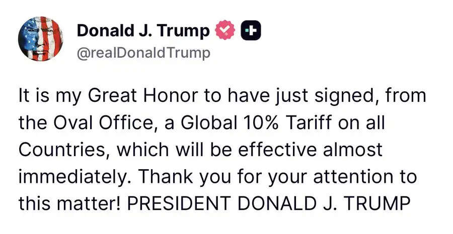 ट्रंप ने 10 फीसदी वैश्विक टैरिफ संबंधी कार्यकारी आदेश पर किए हस्ताक्षर