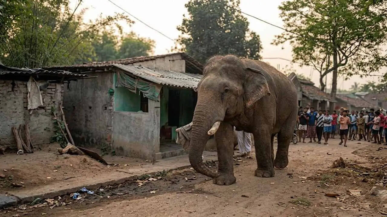 झाड़ग्राम में वोटिंग के बीच हाथी रामलाल के मतदान केंद्र पर पहुंचने से हलचल
