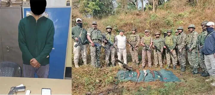 मणिपुर में पिस्तौल के साथ व्यक्ति गिरफ्तार, हथियार व गोला-बारूद बरामद