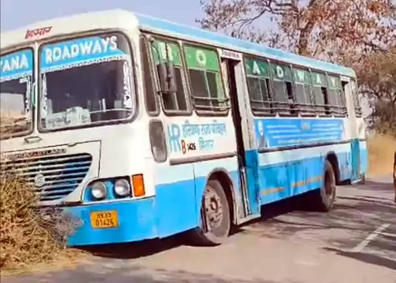 हिसार : असंतुलित होकर सड़क से नीचे उतरी रोडवेज बस, बाल-बाल बचे यात्री
