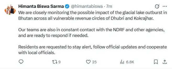 भूटान में हिमनद झील फटने के बाद धुबड़ी और कोकराझाड़ के संवेदनशील क्षेत्रों पर प्रशासन की नजर