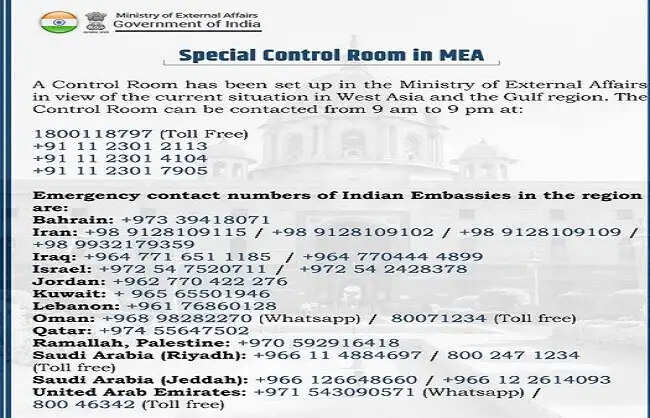 पश्चिम एशिया संकट के मद्देनजर भारत ने नियंत्रण कक्ष स्थापित किया