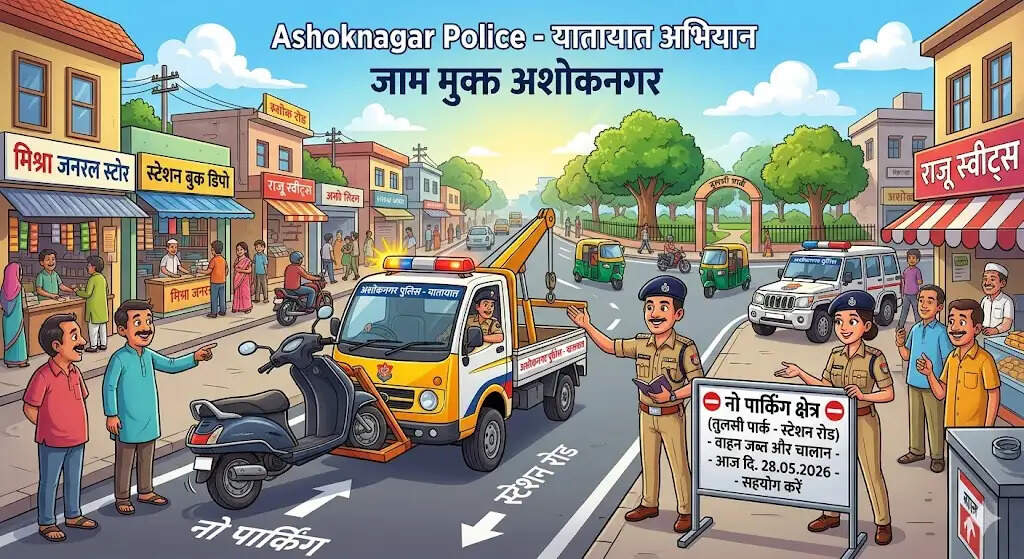 अशोकनगर: नो-पार्किंग के खिलाफ एक्शन: सडक़ पर कब्जा तो कटेगा चालान
