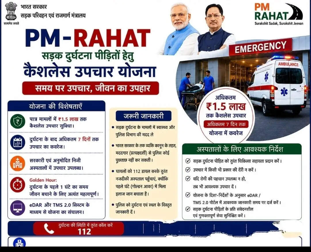 सड़क हादसे में घायलों को डेढ़ लाख रुपये तक कैशलेस इलाज, सात दिनों तक मिलेगी सुविधा