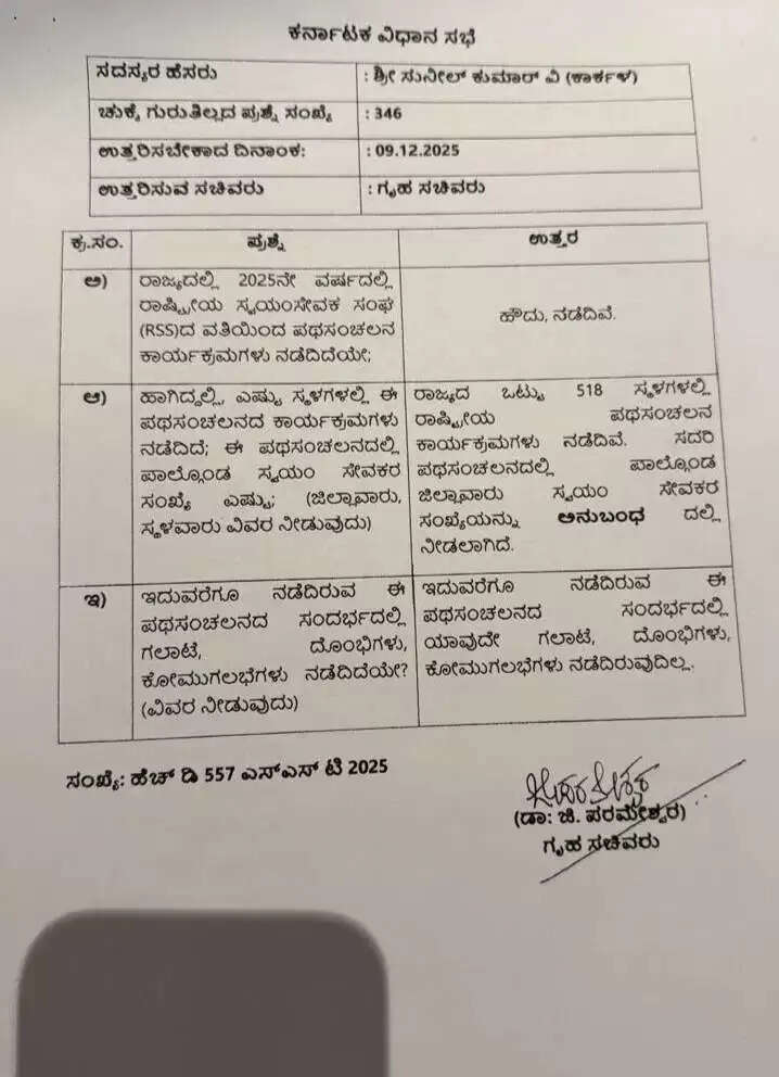 कर्नाटक सरकार का स्पष्टीकरण, संघ के 518 पथ संचलनों में कहीं भी कानून-व्यवस्था नहीं हुई भंग