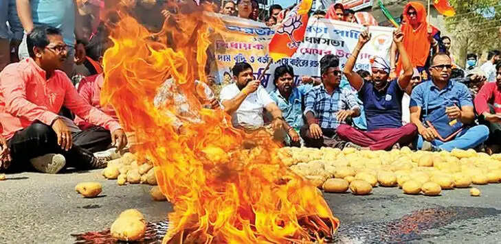 आलू की कीमतों को लेकर सड़क पर उतरी भाजपा, किसानों के समर्थन में जोरदार प्रदर्शन