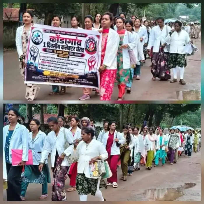 बेमेतरा सीएचएमओ के अभद्र व्यवहार पर एनएचएम संघ ने किया प्रदर्शन, सौंपा ज्ञापन