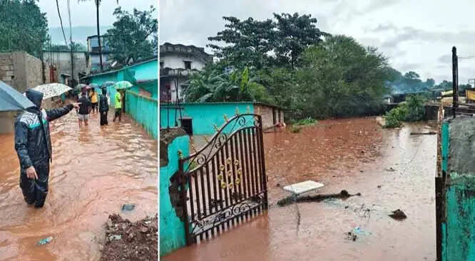 किरंदुल में लगातार हो रही तेज बारिश से नाले का पानी घरों में घुसा