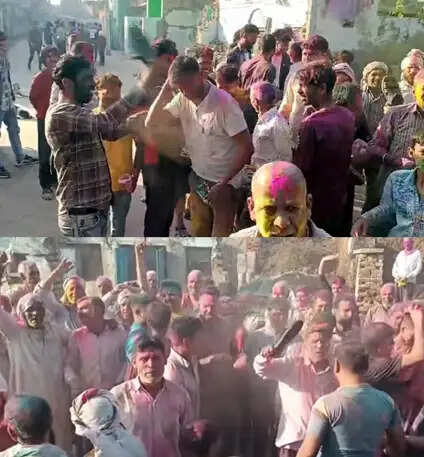 मथुरा के बछगांव में जूता-चप्पल मारकर मनाई गई होली